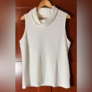 Time and Tru Ivory Sleeveless Ribbed Knit Cowl Neck Top Size XL